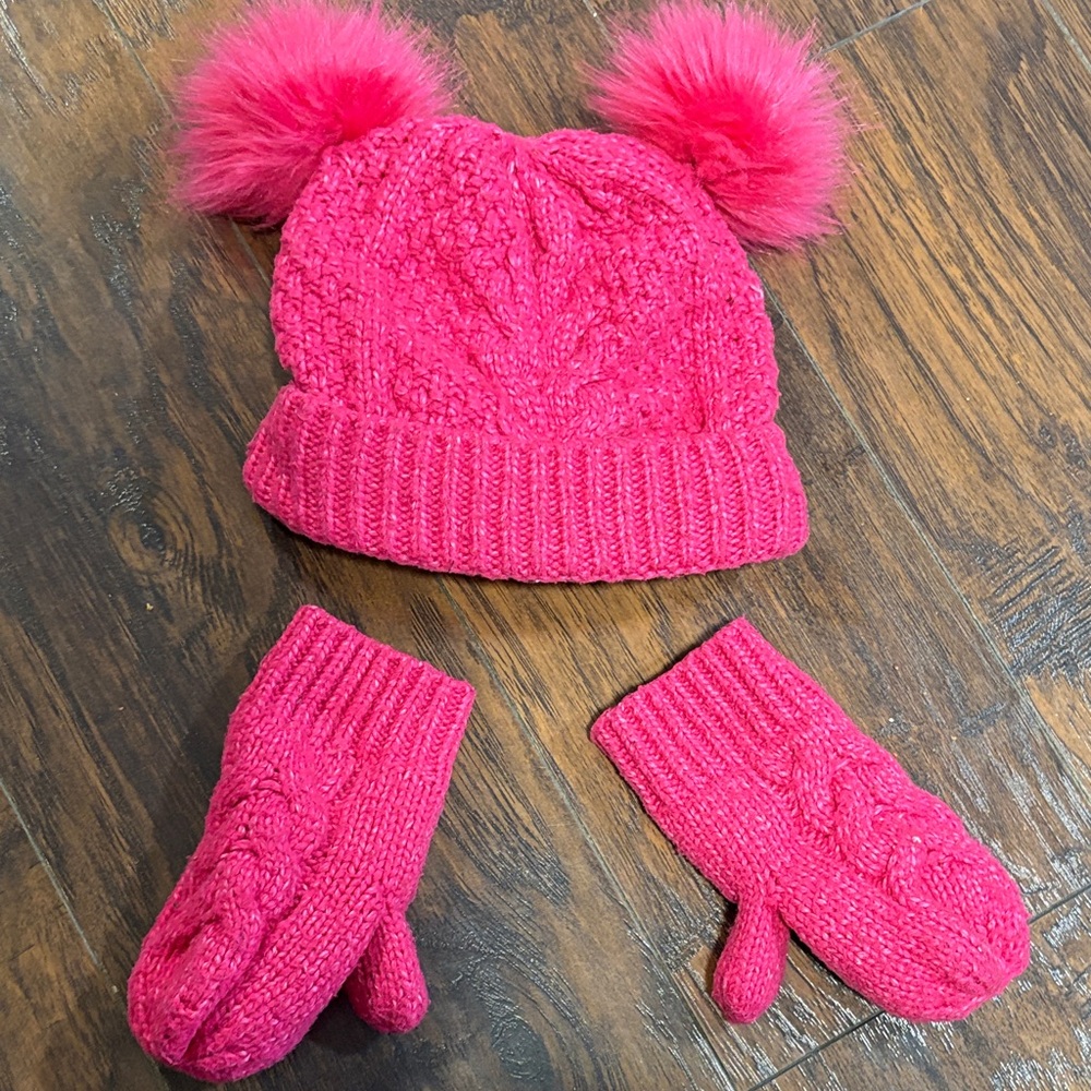 GAP Pink Knit Hat and Mittens Set